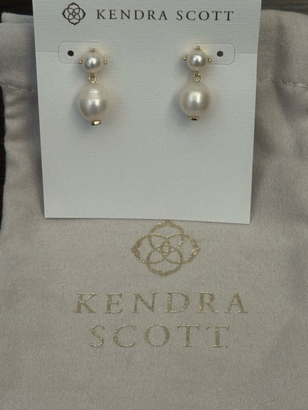 Kendra Scott Eve Freshwater Pearl Double Drop Earrings in Gold - Picture 2 of 4